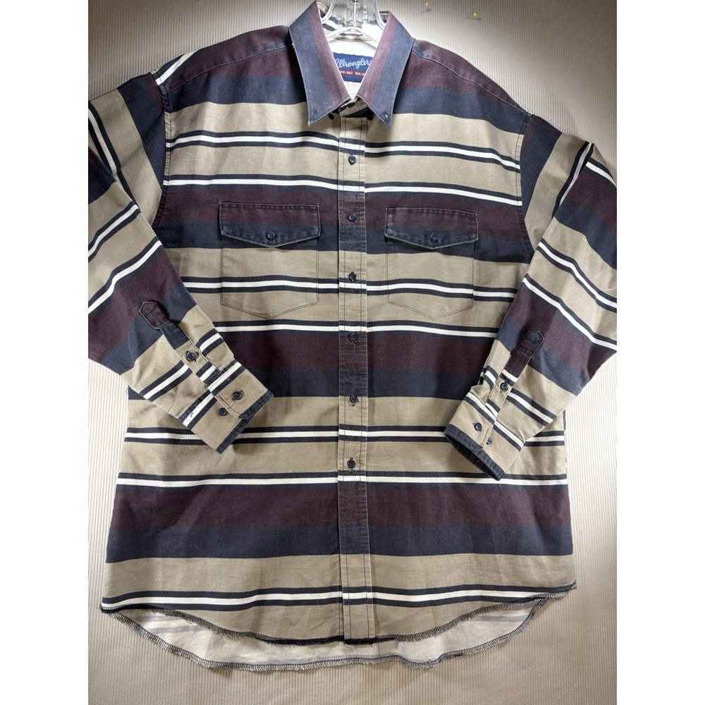 Vtg Wrangler Brushpopper Western Men's Shirt Long Tails Striped XXL 18 1/2 -36